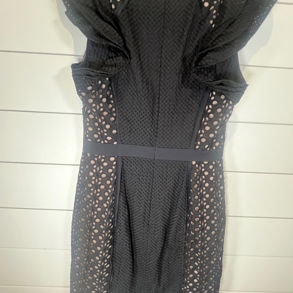 BCBGMaxAzira Desirae Black Eyelet Sheeth Dress with Ruffle Detail Sz 4 - Picture 4 of 12